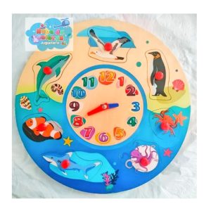 RELOJ MADERA CON ANIMALES DE ENCAJE