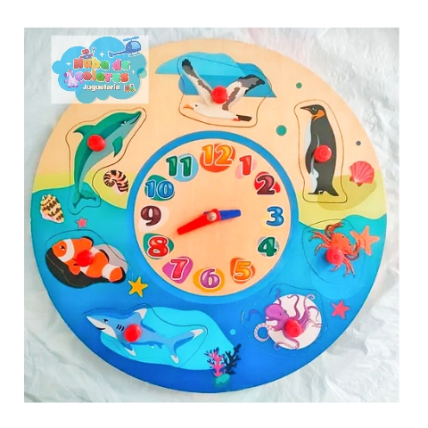 RELOJ MADERA CON ANIMALES DE ENCAJE
