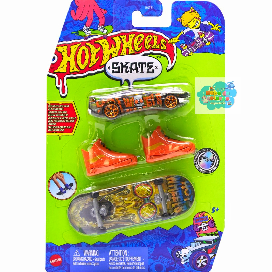HOT WHEELS - SKATE + ZAPATILLAS + VEHÍCULO