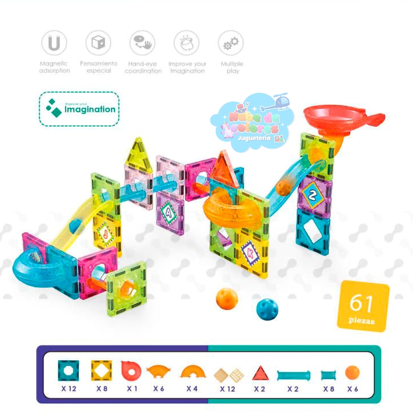 BLOQUES DE IMANES CON TOBOGANES 61 PCS. MAGNETICO - Imagen 2