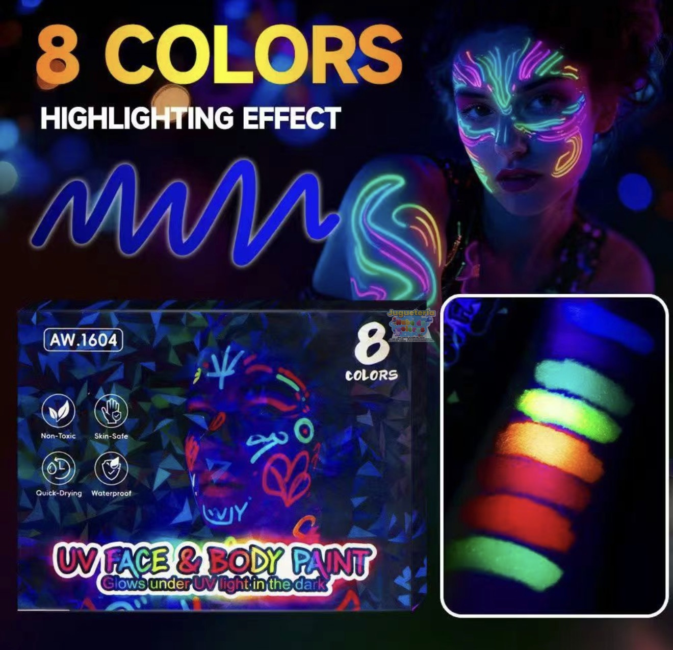 LÁPICES PINTURA FLÚOR NEÓN UV 8 COLORES - Imagen 2