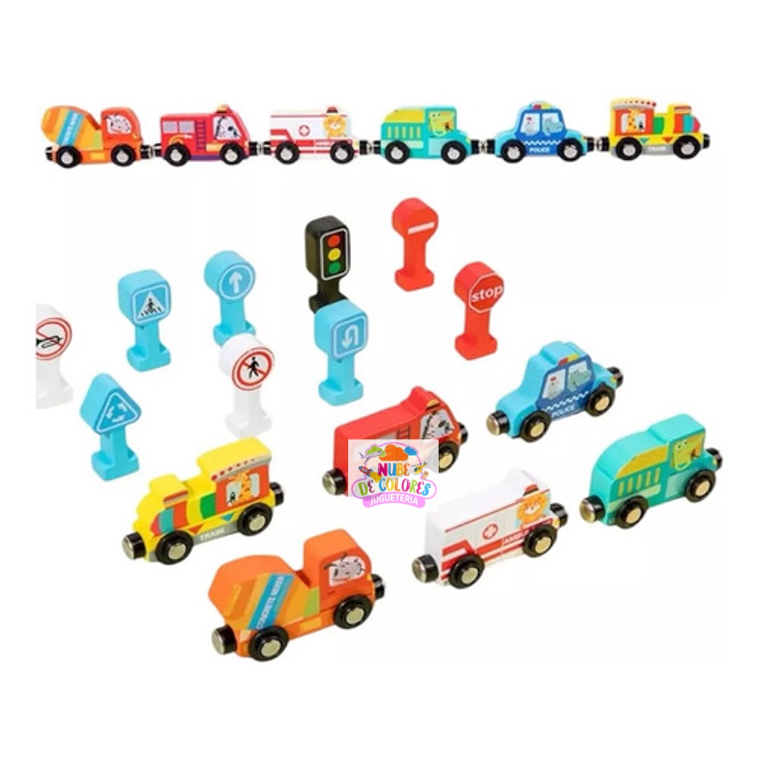 SET AUTOS MADERA Y SEÑALETICAS CON IMÁN - Imagen 8