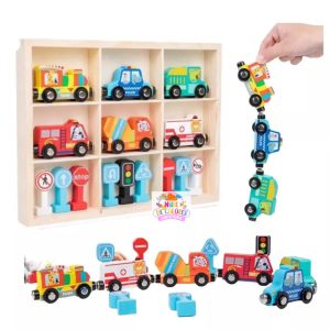 SET AUTOS MADERA Y SEÑALETICAS  CON IMÁN