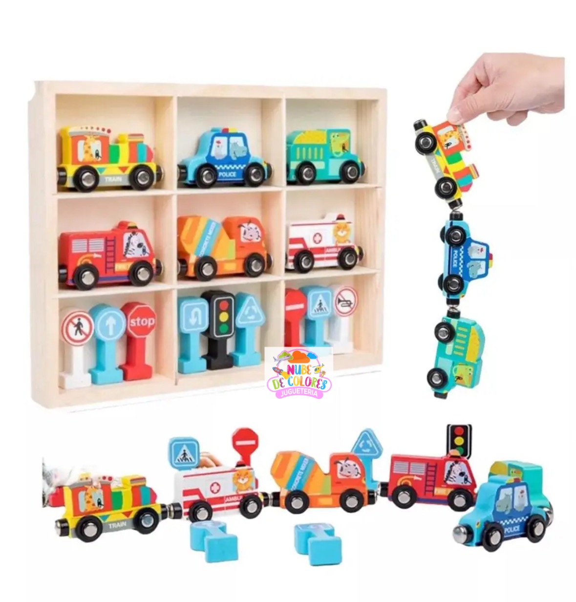 SET AUTOS MADERA Y SEÑALETICAS CON IMÁN