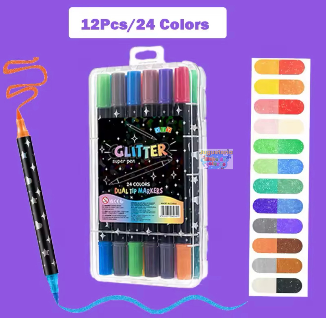 LÁPICES ULTRA GLITTER 12u/ 24 colores MALETA