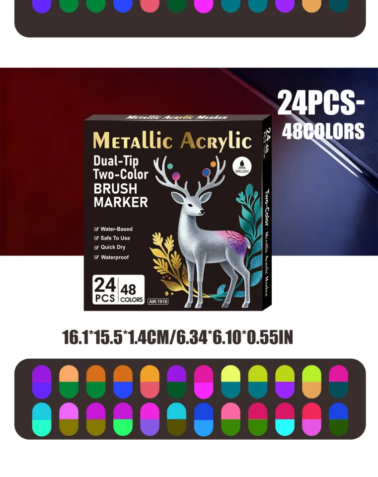 LÁPICES ACRÍLICOS METÁLICOS DUAL - PUNTA PINCEL 48 colores - Imagen 9