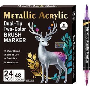 LÁPICES ACRÍLICOS METÁLICOS DUAL - PUNTA PINCEL 48 colores