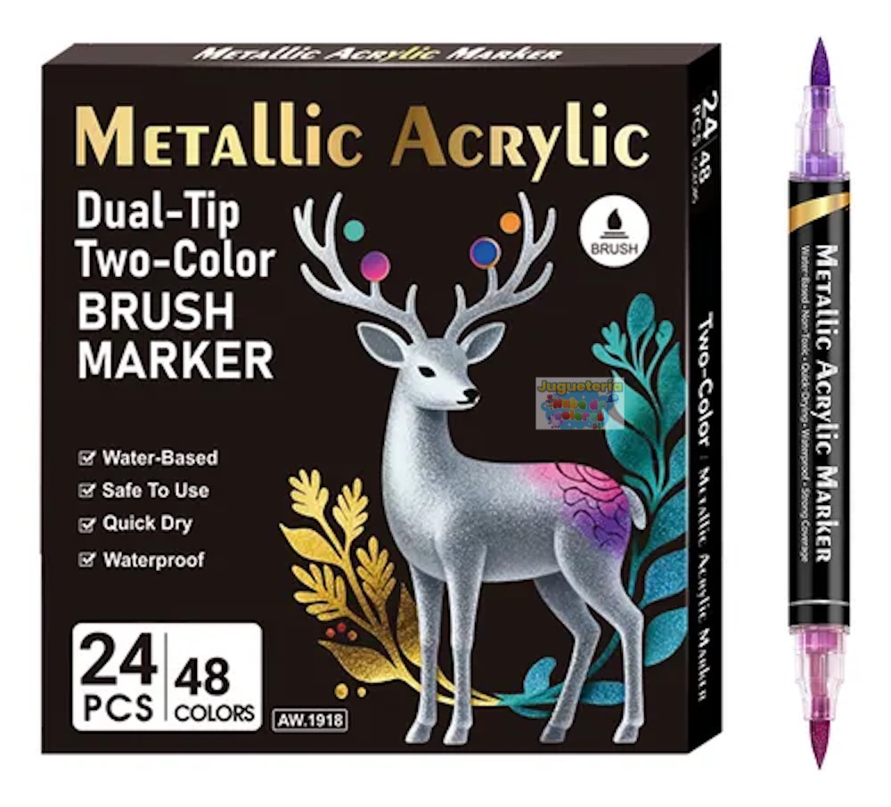 LÁPICES ACRÍLICOS METÁLICOS DUAL - PUNTA PINCEL 48 colores