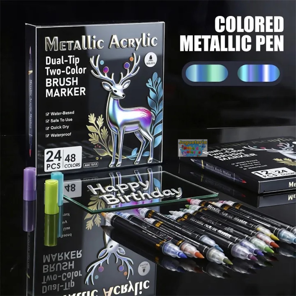 LÁPICES ACRÍLICOS METÁLICOS DUAL - PUNTA PINCEL 48 colores - Imagen 8