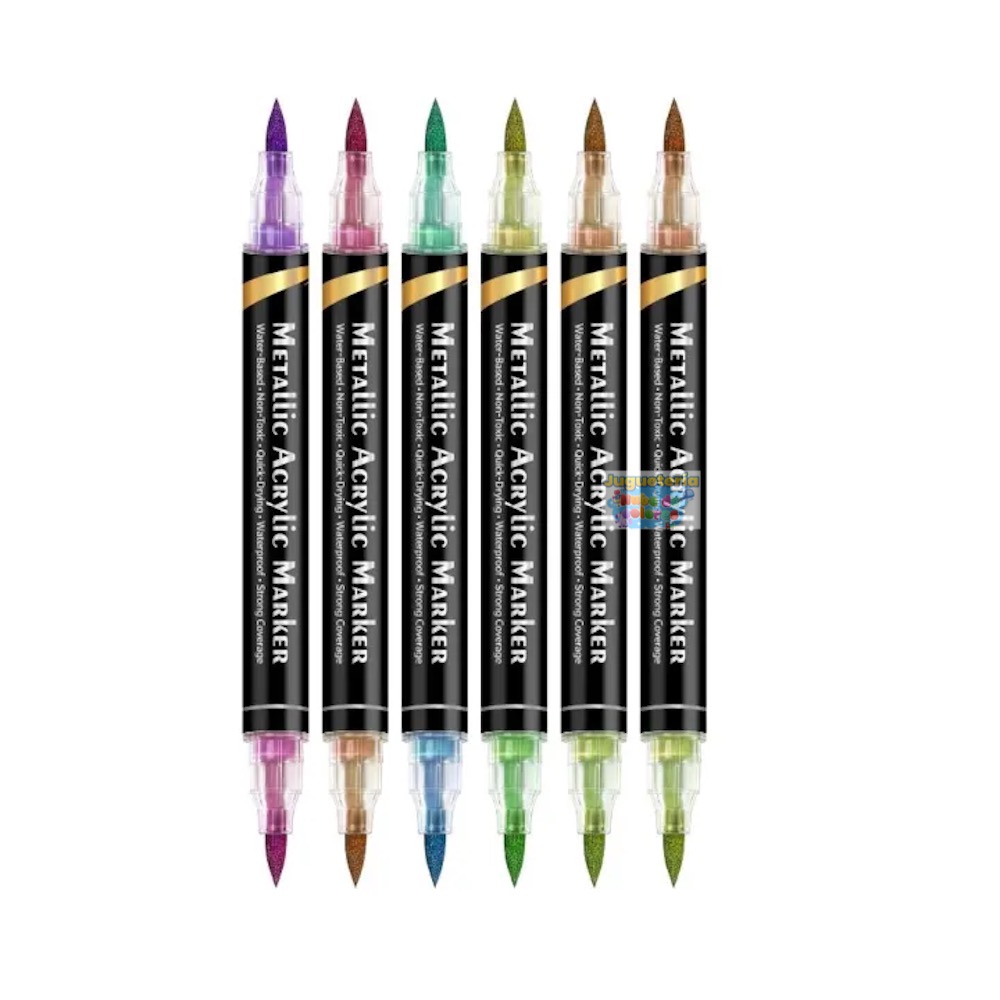 LÁPICES ACRÍLICOS METÁLICOS DUAL - PUNTA PINCEL 12 colores - Imagen 6
