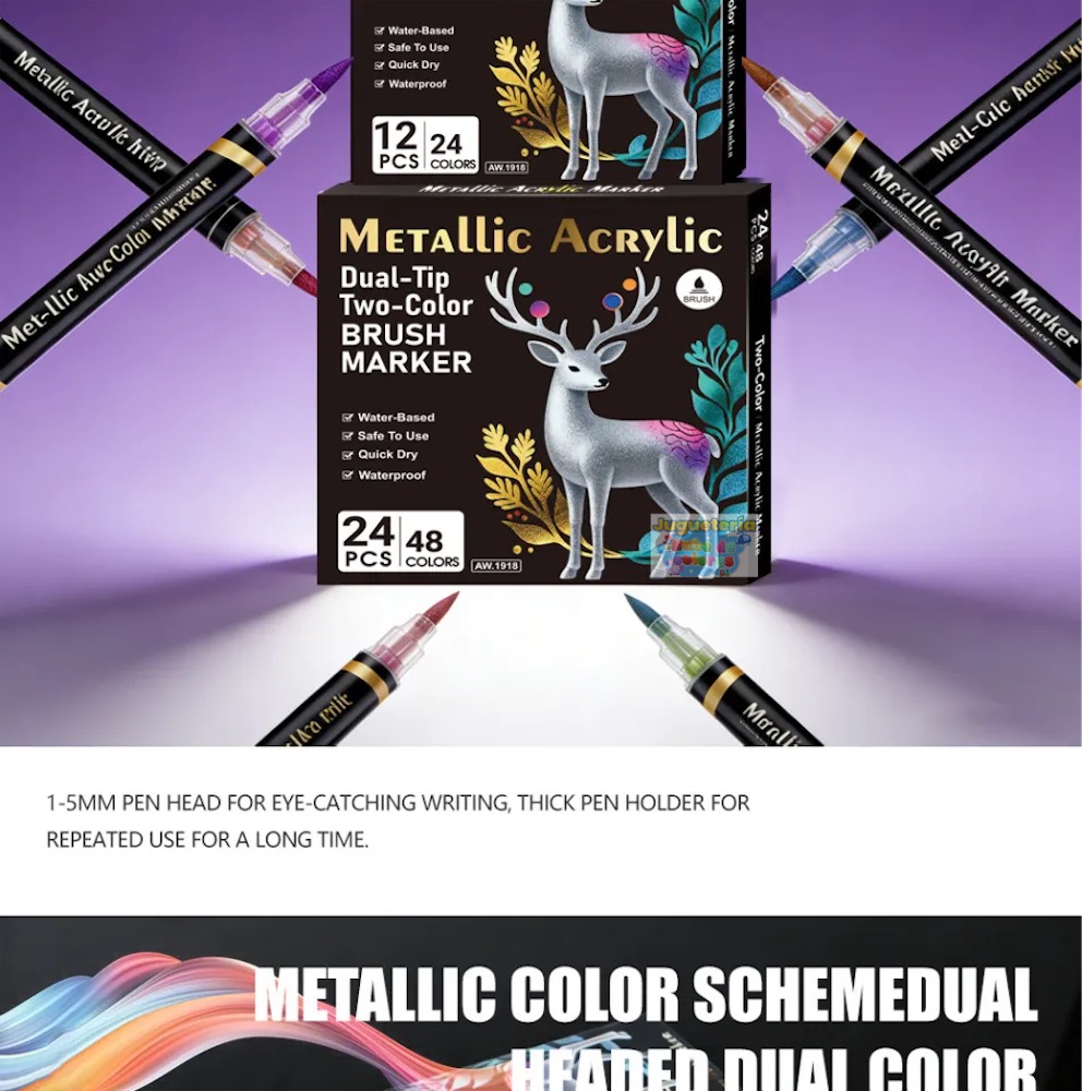 LÁPICES ACRÍLICOS METÁLICOS DUAL - PUNTA PINCEL 48 colores - Imagen 3