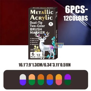 LÁPICES ACRÍLICOS METÁLICOS DUAL - PUNTA PINCEL 12 colores