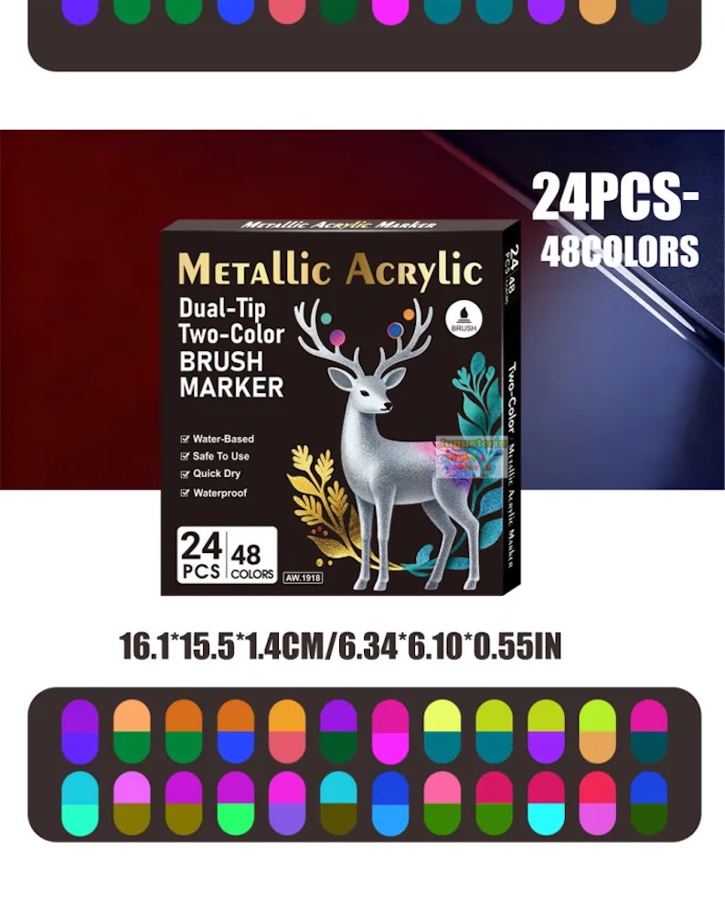 LÁPICES ACRÍLICOS METÁLICOS DUAL - PUNTA PINCEL 24 colores - Imagen 2