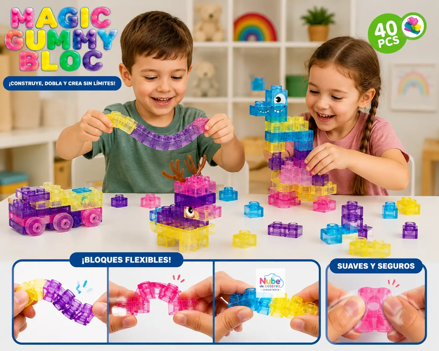 BLOQUES SENSORIALES FLEXIBLES ( 40 piezas) - MAGIC GUMMY BLOCKS - Imagen 3